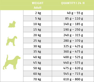 F�tterungstabelle f�r Trockenfutter Hund Dog Rena Care Iberico